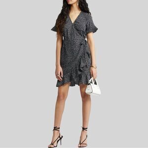 VERO MODA Black Polka Dot Henna Frill Wrap Dress, Size Small